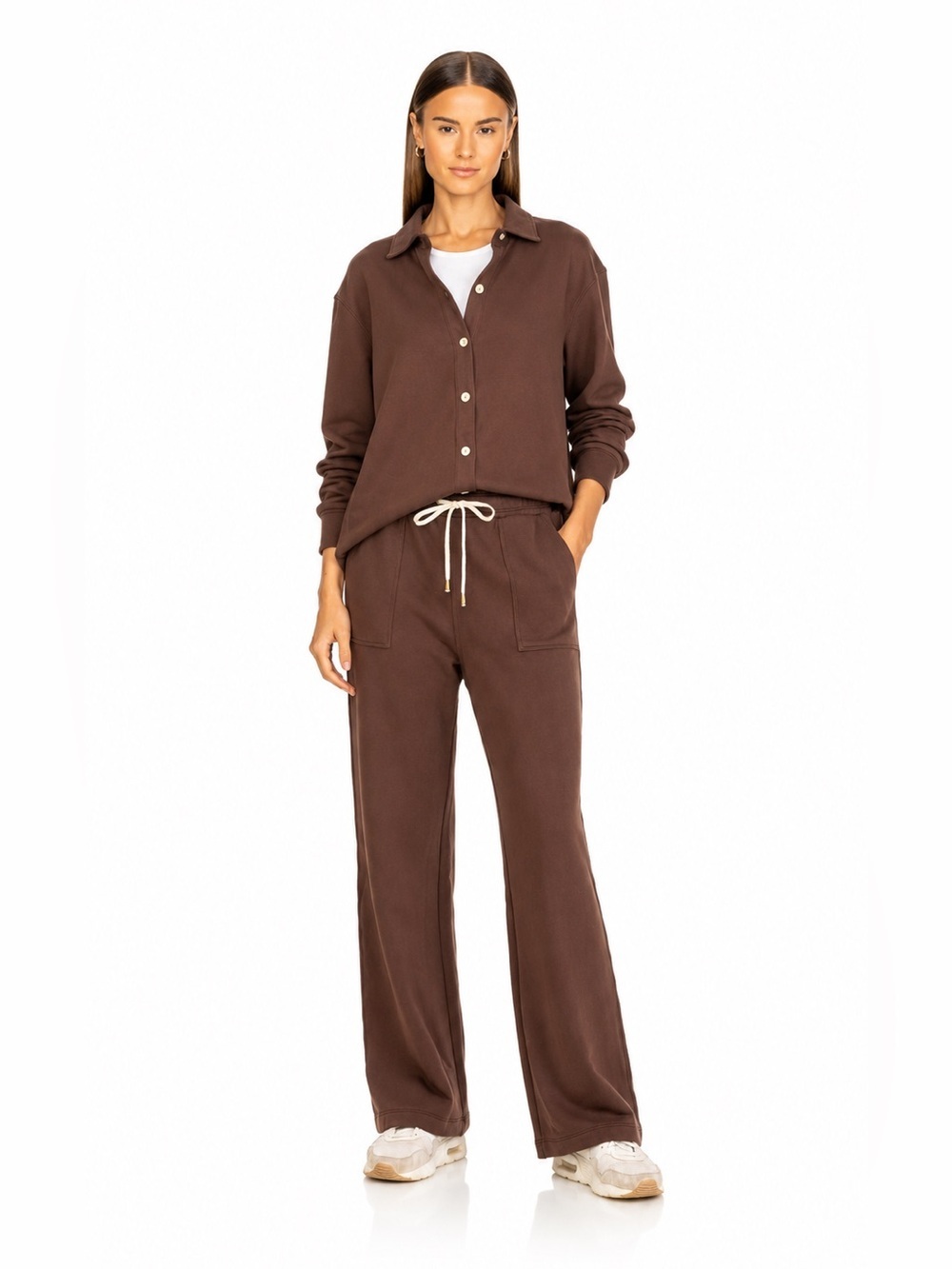 REVOLVE Le Marais Brown Button-Front Long Sleeve Shirt & Pants Set NWT XS